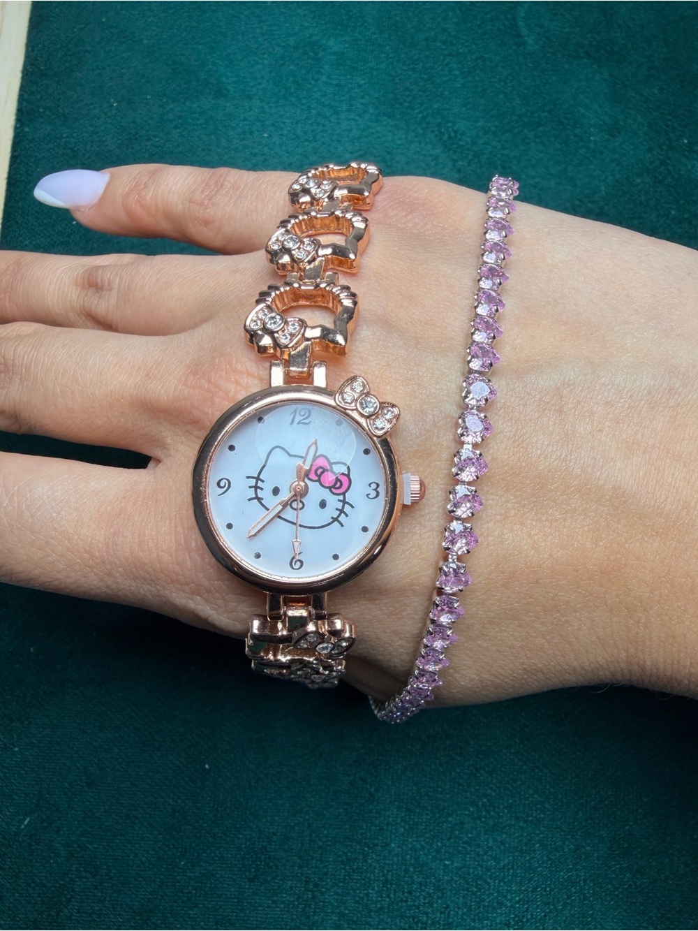 Hello Kitty Rose Gold Bracelet Watch with Pink Bow and Crystals